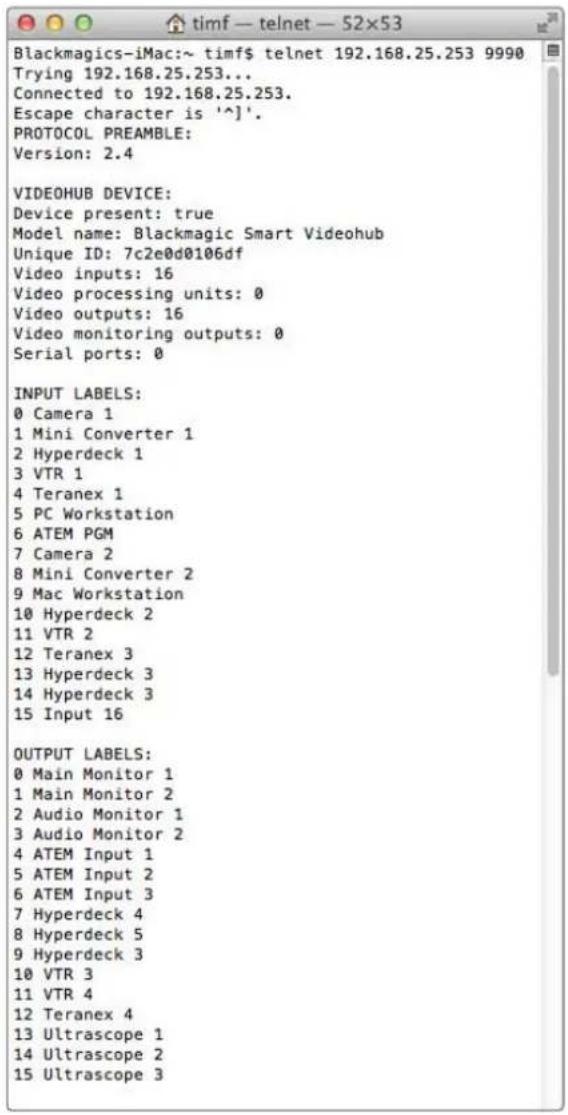Blackmagic Design Videohub Smart Control Pro - Saving and Loading Labels with Telnet in Mac OS - 1