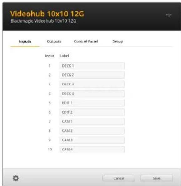 Blackmagic Design Videohub Smart Control Pro - Personnaliser les libellés des entrées et sorties - 1