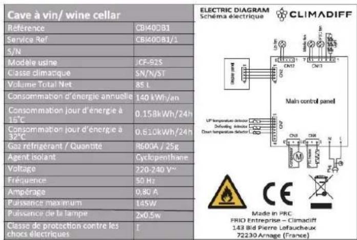 CLIMADIFF CBI40DB1 - TARGHETTA INFORMATIVA - 1