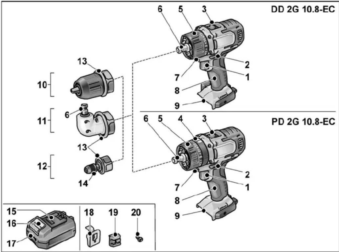 DD 2G 10.8-EC PD 2G 10.8-EC 10 11 12 13 13 6 7 8 9 5 3 2 1 6 5 4 3 2 1 7 8 9 15 16 17 18 19 20