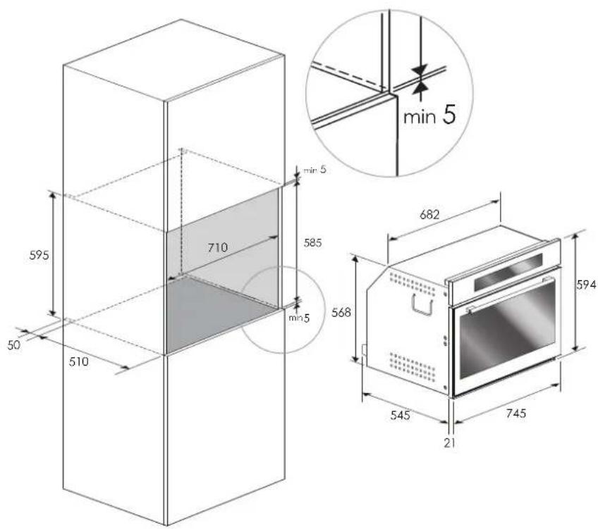 Fulgor Milano FCLSO 7510 TEM BK - DECOUPE ET DIMENSIONS 74,5 cm - 2