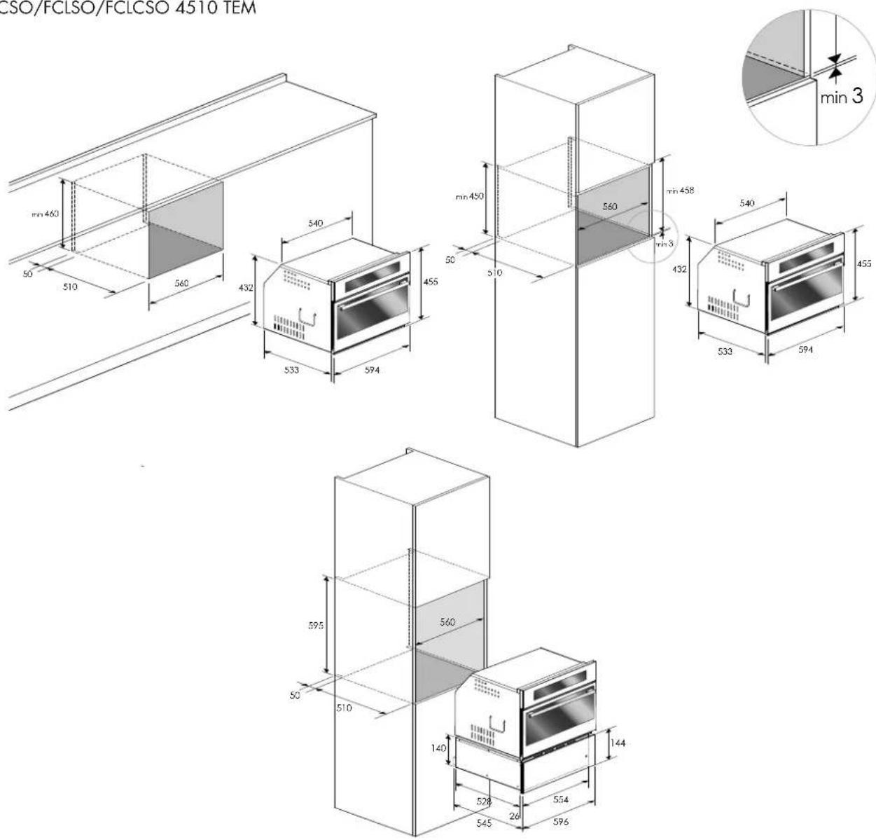 Fulgor Milano FCLSO 7510 TEM BK - Den Ofen einem Schrank installieren. - 2