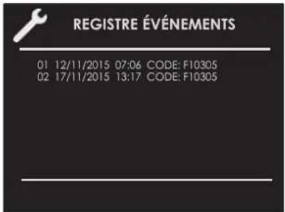 REGISTRE ÉVÉNEMENTS 01 12/11/2015 07:06 CODE: F10305 02 17/11/2015 13:17 CODE: F10305