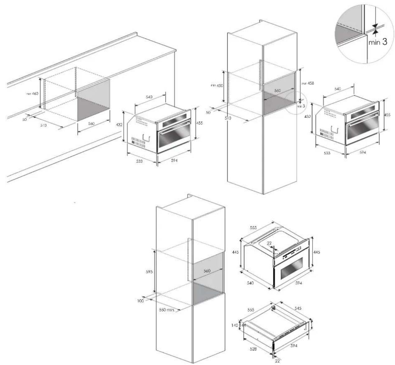 Fulgor Milano FUTGSO 4505 MT GBK - Encastrement du four - 2