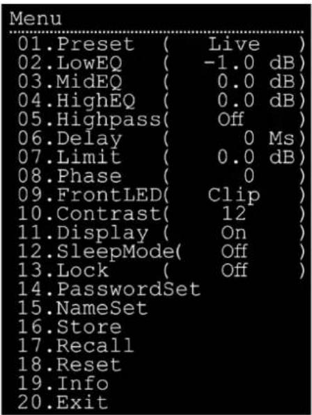 DAP-Audio Pure-12A - Options du menu principal - 2