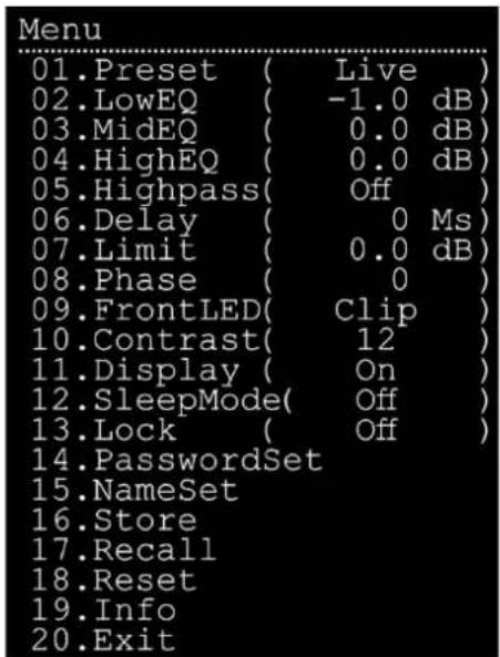 DAP-Audio Pure-15A - Options du menu principal - 2