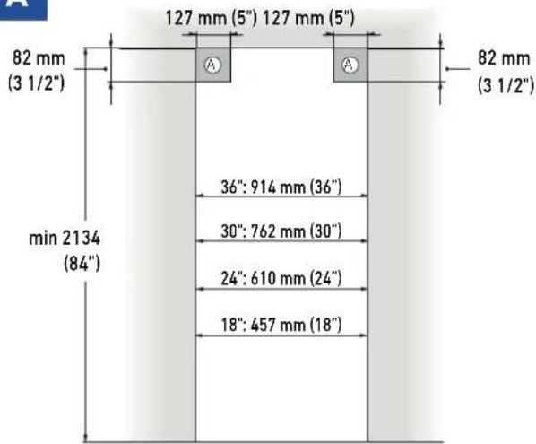 127 mm (5") 127 mm (5") 82 mm (3 1/2") min 2134 (84") 36": 914 mm (36") 30": 762 mm (30") 24": 610 mm (24") 18": 457 mm (18) 82 mm (3 1/2")