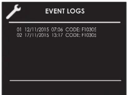 EVENT LOGS 01 12/11/2015 07:06 CODE: F10305 02 17/11/2015 13:17 CODE: F10305