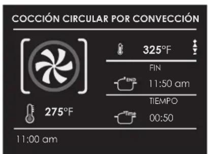 COCCIÓN CIRCULAR POR CONVECCIÓN 325°F FIN 11:50 am TIEMPO 00:50 275°F 11:00 am