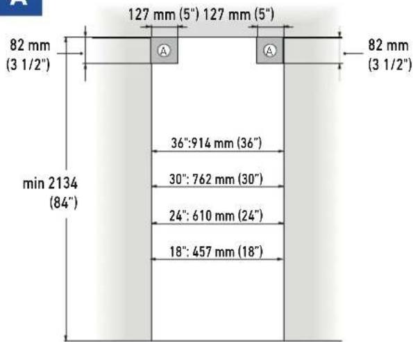 82 mm (3 1/2") min 2134 (84") 127 mm (5") 127 mm (5") A A 82 mm (3 1/2") 36":914 mm (36") 30": 762 mm (30") 24": 610 mm (24") 18": 457 mm (18)