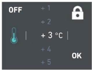OFF + 1 + 2 | + 3 °C | + 4 + 5 OK