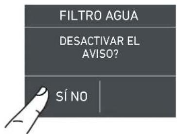 FILTRO AGUA DESACTIVAR EL AVISO? SÍ NO