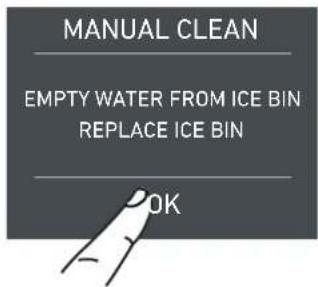 MANUAL CLEAN EMPTY WATER FROM ICE BIN REPLACE ICE BIN OK