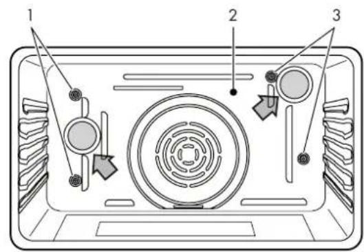 Diagram of a device interior with labeled parts, showing front, side, and top views with numbered annotations.