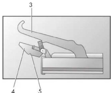 Technical diagram of a mechanical clamp or clamp assembly with numbered parts labeled 3, 4, and 5.