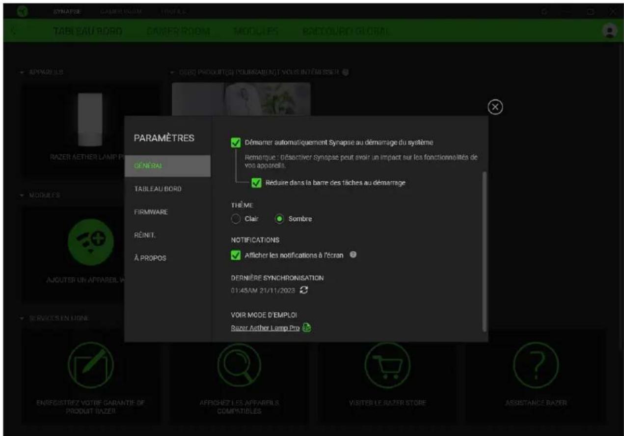 RAZER Aether Lamp Pro - FENÊTRE PARAMÈTRES - 1