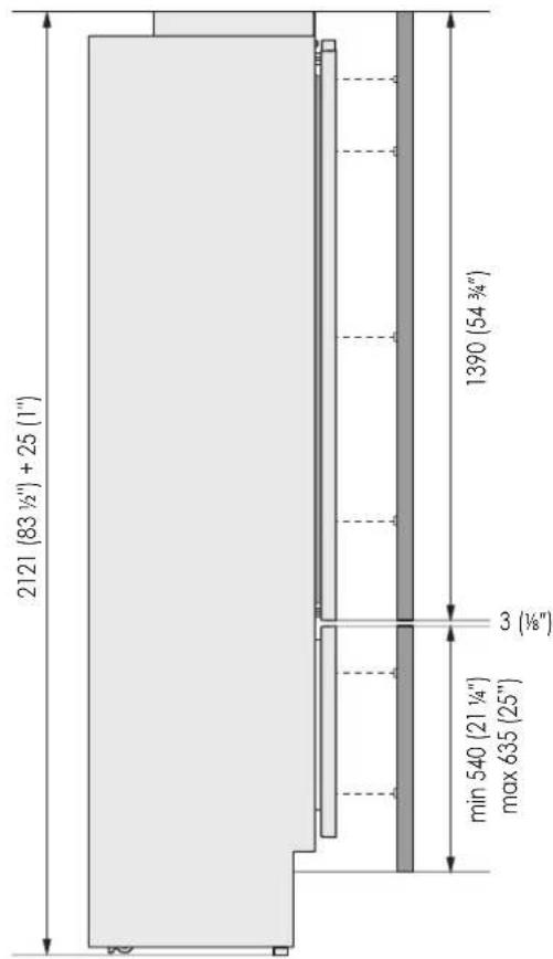 2121 (83 ½") + 25 (1") 1390 (54 ¾") 3 (½") min 540 (21 ¼") max 635 (25") max 635 (25")