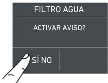 FILTRO AGUA ACTIVAR AVISO? SÍ NO
