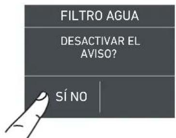 FILTRO AGUA DESACTIVAR EL AVISO? SÍ NO