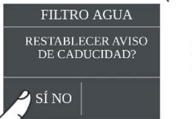 FILTRO AGUA RESTABLECER AVISO DE CADUCIDAD? SÍ NO