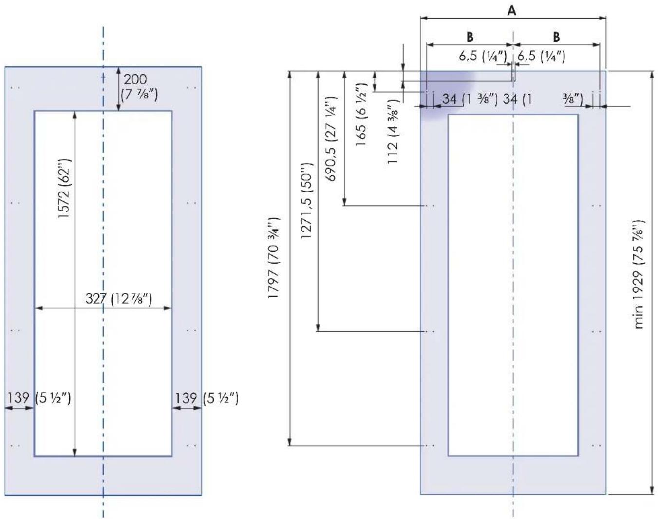 Fulgor Milano F7IRC30O1-L - Overlay panels layout for column with glass door - 2