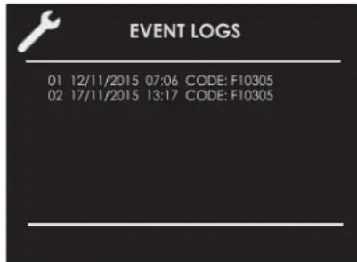 Fulgor Milano F7DP30W1 - Event Log - 1