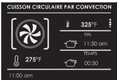 CUISSON CIRCULAIRE PAR CONVECTION 325°F FIN END 11:50 am TEMPS TIME 00:50 275°F 11:00 am