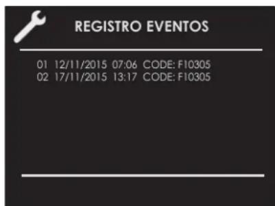 Fulgor Milano F7DP30W1 - Registro eventos - 1