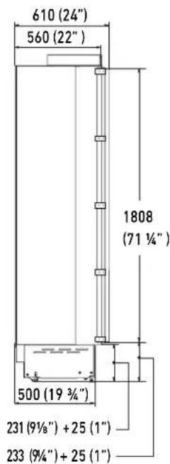610 (24") 560 (22") 1808 (71 ¼") 500 (19 ¾") 231 (9½") + 25 (1") 233 (9¼") + 25 (1)