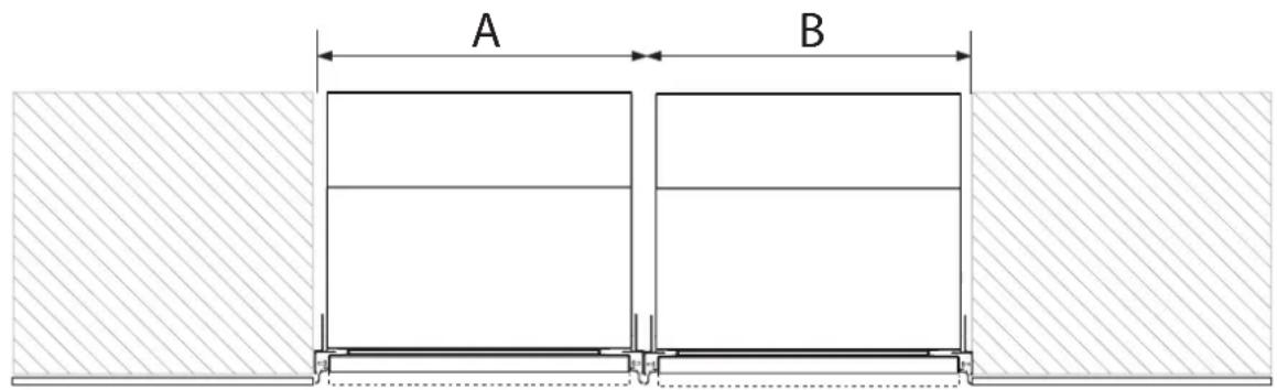 Fulgor Milano F7SRC24S1-L - Cutout dimension for combined installation (for all models except top compressor units fitted to European-sized cutouts) - 1