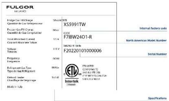 Fulgor Milano F7PBW24S1-L - Model / serial identification - 2