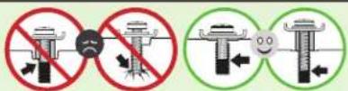 Diagram showing three types of mechanical components with prohibition signs and directional arrows, likely illustrating correct vs. incorrect assembly or cleaning instructions.
