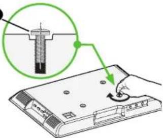Diagram showing a hand using a screwdriver to press or adjust a device, with an inset magnified view highlighting the component.