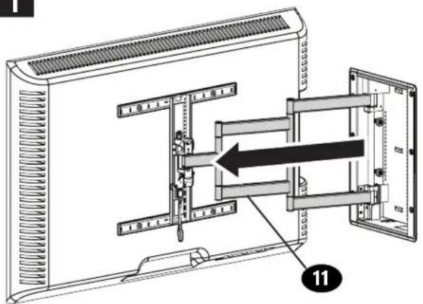 Technical diagram of a computer monitor with labeled parts and directional arrow indicating movement or assembly.