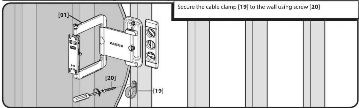 [01] [20] [19] Secure the cable clamp [19] to the wall using screw [20]