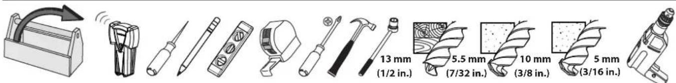 13 mm (1/2 in.) 5.5 mm (7/32 in.) 10 mm (3/8 in.) 5 mm (3/16 in.)