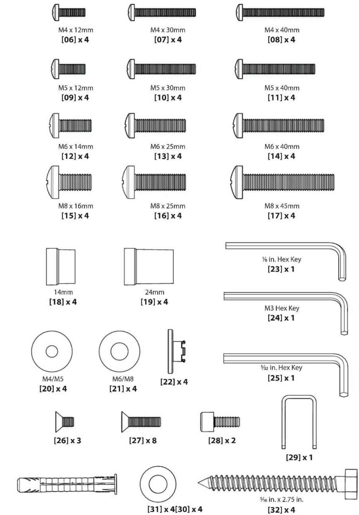 SANUS VMF308 - Supplied Parts and Hardware. - 6