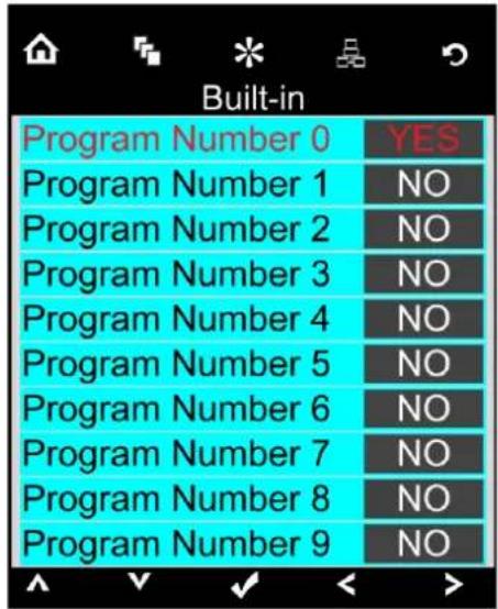 Built-in Program Number 0 YES Program Number 1 NO Program Number 2 NO Program Number 3 NO Program Number 4 NO Program Number 5 NO Program Number 6 NO Program Number 7 NO Program Number 8 NO Program Number 9 NO