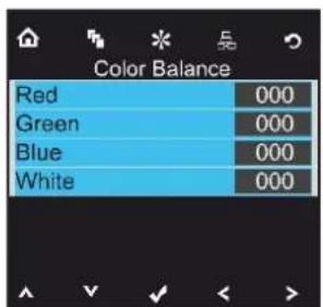 Color Balance Red 000 Green 000 Blue 000 White 000