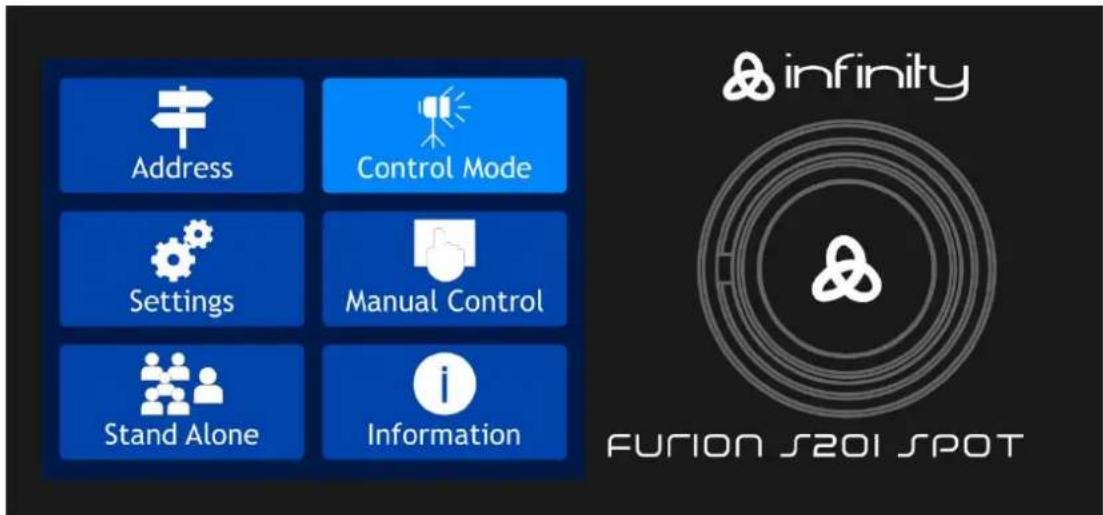 Address Control Mode Settings Manual Control Stand Alone Information infinity FURION S201 SPOT