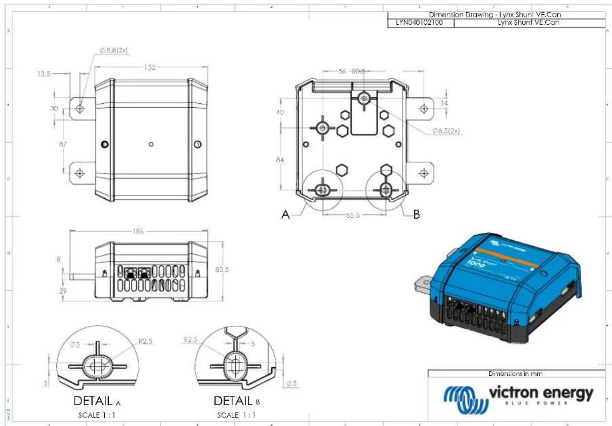 VICTRON ENERGY Lynx Shunt VE.Can - Annexe A. Dimensions du boitier Lynx Shunt VE.Can - 1