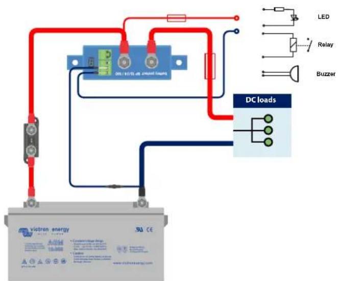 VICTRON ENERGY BatteryProtect 12/24V - BatteryProtect Câblage de la sortie d'alarme - 1