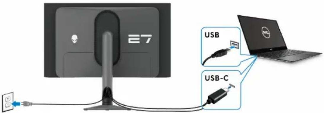 ALIENWARE AW2725DF - Connexion du câble USB-C vers DP - 1