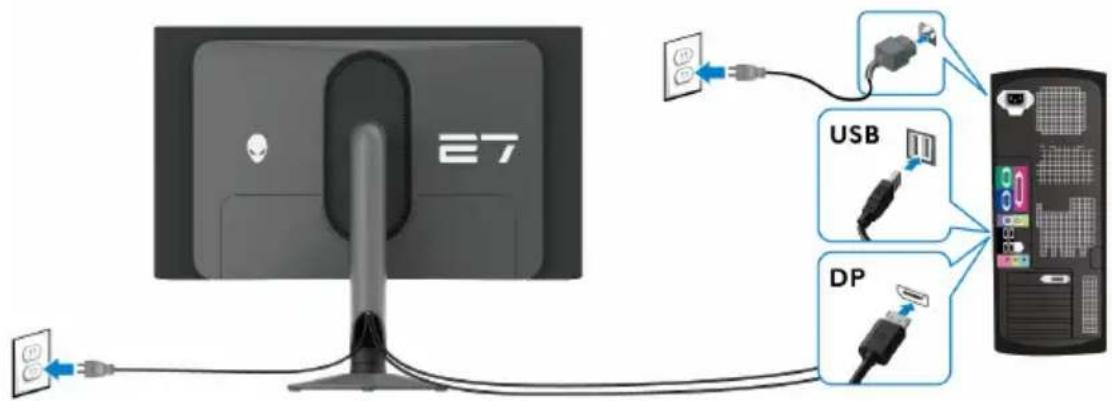 ALIENWARE AW2725DF - Connexion du câble DisplayPort (DP vers DP) - 1