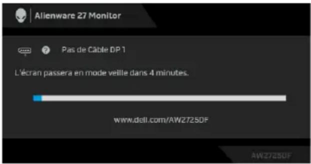 ALIENWARE AW2725DF - REMARQUE : Le message peut être légèrement différent en fonction du signal d'entrée connecté. - 1