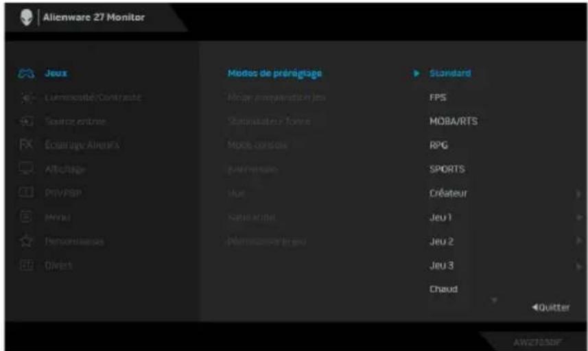 ALIENWARE AW2725DF - Modes de préréglage - 1