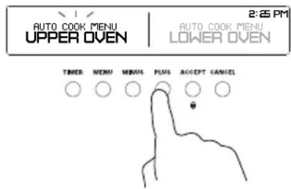 AUTO COOK MENU UPPER OVEN 2:25 PM AUTO COOK MENU LOWER OVEN TIMER MENU MINUS PLUS ACCEPT GANCEL