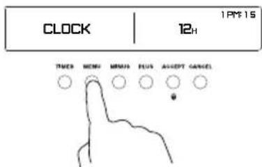 CLOCK 12H 1PM:15 TIMER MENU MENU PLUS ACCEPT CANCEL