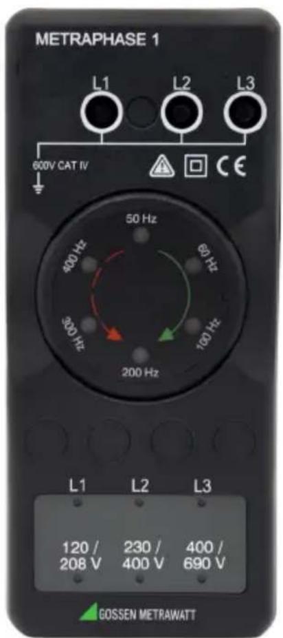 METRAPHASE 1 L1 L2 L3 600V CAT IV CE 50 Hz 400 Hz 60 Hz 300 Hz 100 Hz 200 Hz L1 L2 L3 120 / 230 / 400 / 400 / 208 V 400 V 690 V GOSSEN METRAWATT