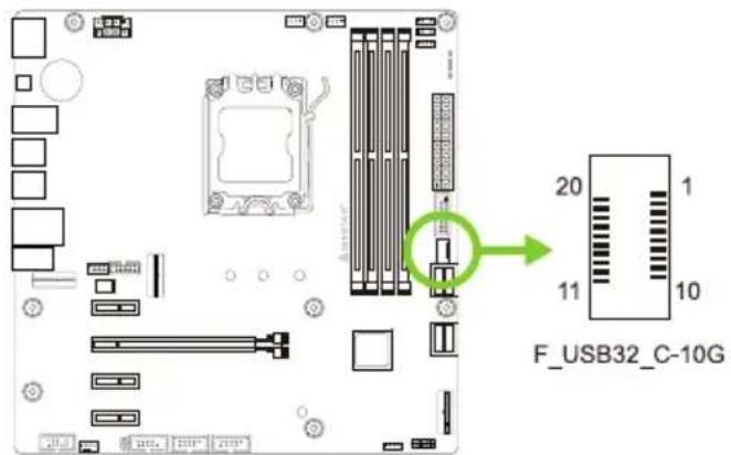 BIOSTAR B650MT-E PRO - F\_USB32\_C-10G: 前置面板USB 3.2(Gen2)接头 - 1